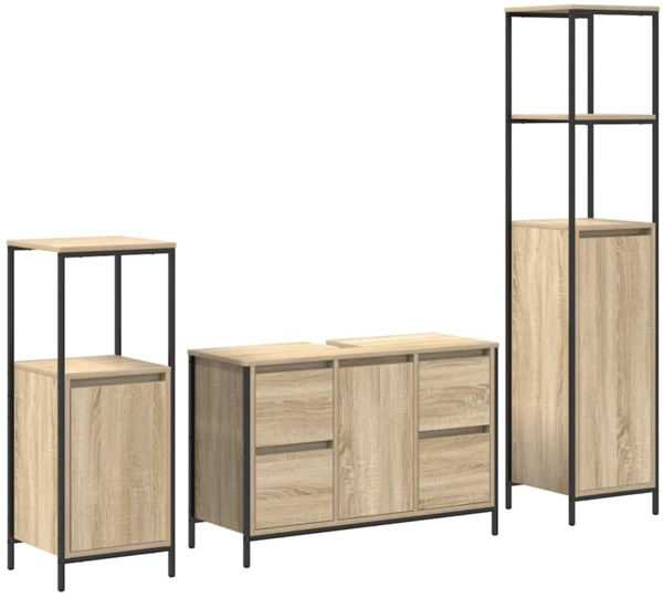 vidaXL Badezimmermöbel Set mit Regal 3 pcs Sonoma-Eiche und Schwarz 3328380