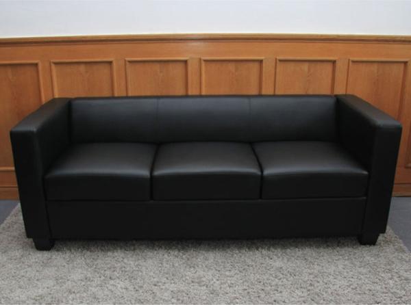 3er Sofa Couch Loungesofa Lille ~ Leder, schwarz