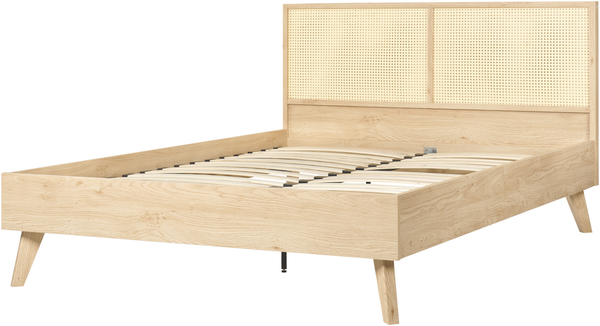 Bett mit Lattenrost MONPAZIER 140 x 200 cm Rattan Heller Holzfarbton Bild 5