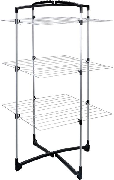 Turmwäschetrockner Fortino 25 m silber METALTEX klappbar variabel abklappbare Gitter halb geöffnet nutzbar mit Bügelhalter 64 x 69 x 134 cm