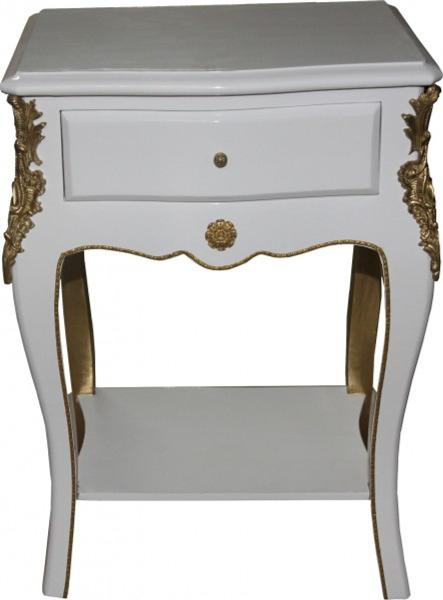 Casa Padrino Barock Kommode Weiss/Gold H 70 cm, B 49 cm, T 37 cm - Nachttisch Kommode