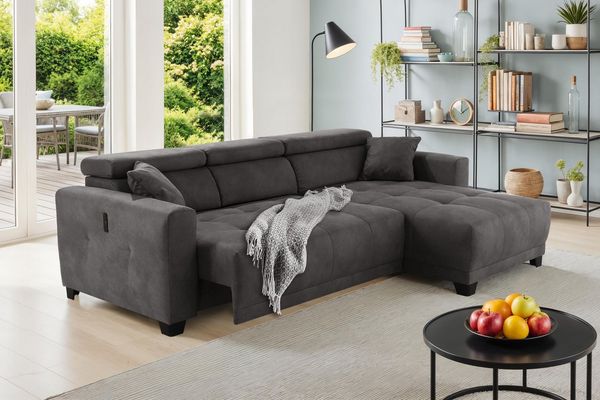 Jockenhöfer Gruppe Ecksofa Cremona L-Form, B: 263 cm, mit 30 cm elektr. Sitztiefenverstellung, 140kg Belastbarkeit je Sitz, Kopfteilverstellung & USB-Anschluss