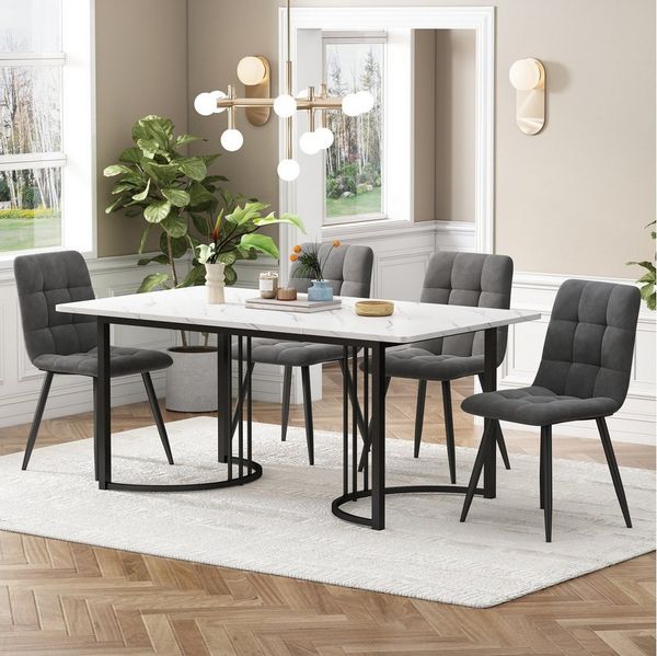 ANYSUN Essgruppe Esstisch-Set,Esstisch mit 4 Esszimmerstühlen,Moderner Küchentisch Set, (140×80cm Küchentisch mit Schwarz Metallbeinen, 4st Dunkelgrau Samt Esszimmerstühle), Essgruppe für Esszimmer, Wohnzimmer