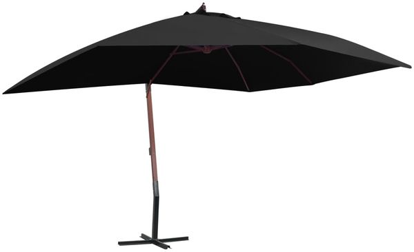 Sonnenschirm, Ampelschirm, Gartenschirm mit Holz-Mast 400x300 cm Schwarz