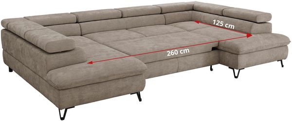 MKS Möbel 'Pablo U-Form' Wohnlandschaft mit Bettkasten, Hellgrau, Schenille glatt, T25 Topper Bild 8
