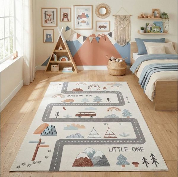 Carpettex Kinderteppich Straßen Spielteppich Kinder, Rund, Höhe: 8 mm