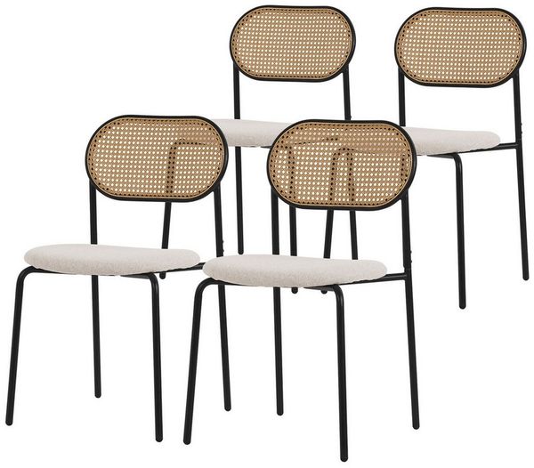 ML-DESIGN Stuhl Esszimmerstühle Rattanstuhl Polsterstühle Akzentstühle für Esszimmer (4 St), Beige Esstischstühle mit Rückenlehne aus Rattan 4er Set Küchenstuhl
