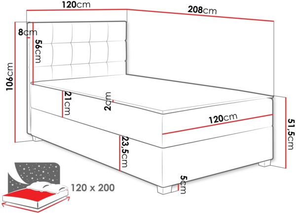 Boxspringbett Lomoxo (Farbe: Manila 14, Größe: 120 x 200) Bild 7