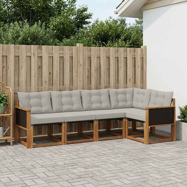 vidaXL Outdoor-Sofagarnitur mit Kissen 5 pcs Natürlich und Hellgrau 3381943