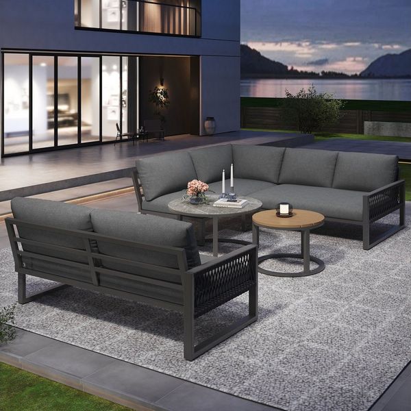STILVORA Gartenlounge-Set Sitzgruppe für 6-7 Personen Gartenmöbel-Set mit verstellbare Beine, (Garten-Lounge-Set für 6-7 Personen, modernes Ecksofa mit verzinktem Eisengestell, wetterfesten Kissen, verstellbaren Beinen und zwei eleganten Couchtischen, ...