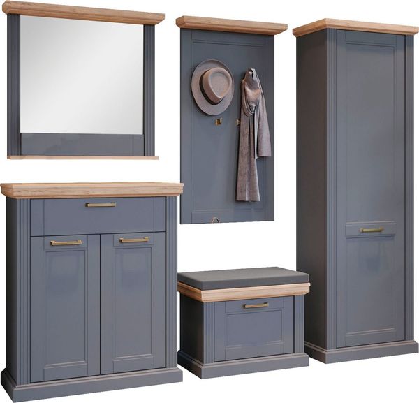 OTTO home Garderoben-Set Tara, (Set, 5-St, Garderobenschrank,Schuhschrank,Schuhbank,Garderobenpaneel,Wandspiegel), UV-Lack auf Wasserbasis