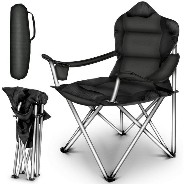 TRESKO® Campingstuhl Angelstuhl Faltstuhl Klappstuhl Regiestuhl Anglerstuhl gepolstert Schwarz