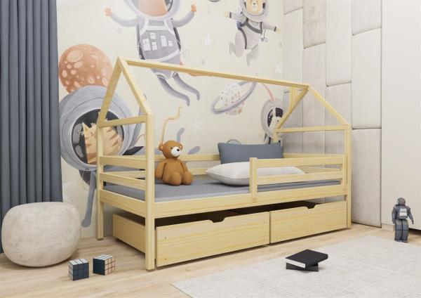 Hausbett Kinderbett ARIANA 200x90cm Kiefer Massiv Natur inkl. Rollrost