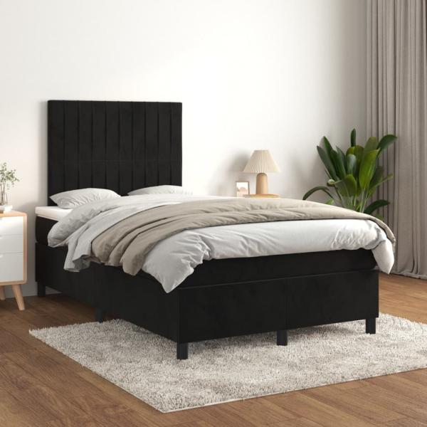 vidaXL Boxspringbett mit Matratze Schwarz 120x200 cm Samt 3143135