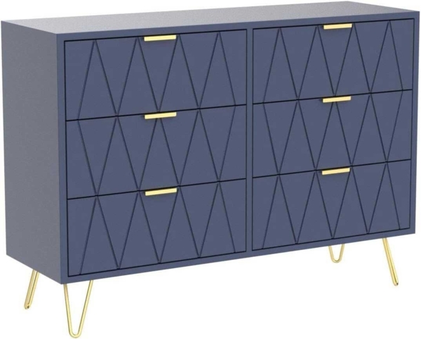 UEV Kommode mit 6 Schubladen, Sideboard für Schlafzimmer Wohnzimmer (100 x 34 x 73 cm Mehrzweckschrank mit gold Fuß, Highboard, Sideboard mit Schubladen, Schmal kommode), Küchenschrank Buffet TV Board Schrank mit Füße Aufbewahrungsschrank Bild 5