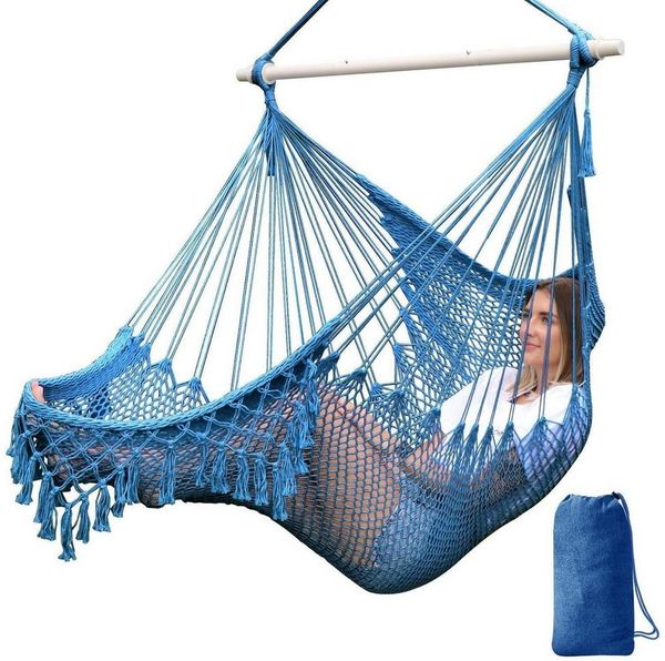 LuxusKollektion Hängesessel Hängesessel Baumwollseil Metallspreizstange Tassel 240x80 cm Königsblau
