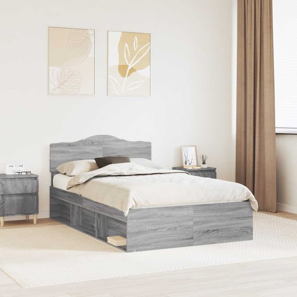 vidaXL Bettrahmen Graues Sonoma 120 x 190 cm Massives Kiefernholz 3412930
