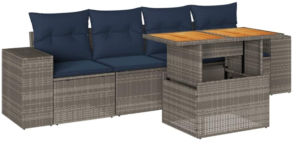 vidaXL 5-tlg. Garten-Sofagarnitur mit Kissen Grau Poly Rattan 3327323