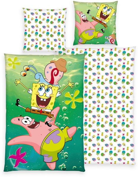SpongeBob Wende Bettwäsche Set 2 tlg. 135x200 cm 80x80 cm Baumwolle