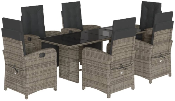 vidaXL 7-tlg. Garten-Essgruppe mit Kissen Grau Poly Rattan 3212492