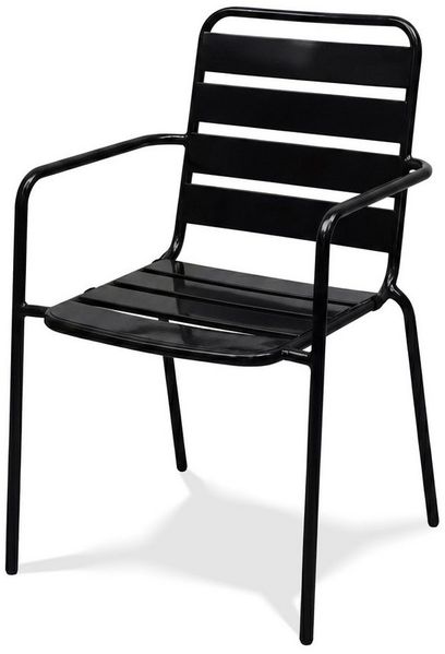 KHG Gartenstuhl mit Armlehnen Anthrazit stapelbar, bis 150 kg belastbar (Outdoor Stapelstuhl), aus Stahl mit wetterfester E-Coating-Beschichtung