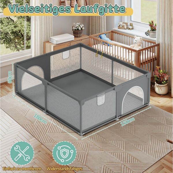 Clanmacy Laufgitter Baby Laufgitter Laufstall Baby Krabbelgitter 1,5m×1,8m Absperrgitter