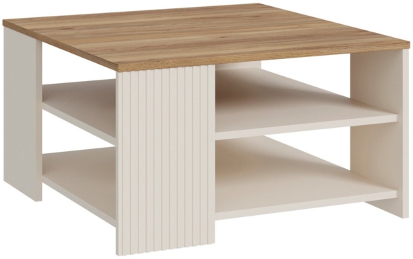 FORTE Couchtisch Oak Square, Couchtisch, Ablageböden, Lamellenoptik