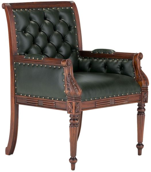 Armlehnstuhl Cambridge Echtleder grün klassisch britisch Lederstuhl Esszimmerstuhl Büro Bürosessel Ledersessel elegant
