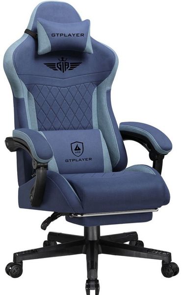 GTPLAYER Gaming-Stuhl Stoff Gaming Chair Ergonomisch Bürostuh PC Stuhl, 150kg Belastbarkeit, Schreibtischstuh mit Federsitzkissen und Fußstütze