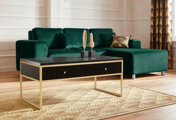 OTTO home Couchtisch Fleuriss, Keramikplatte, goldenen Beinen, FSC-zertifiziertem Holz, Breite 110 cm