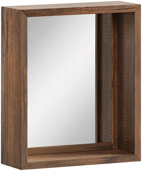Spiegel 56x65 Pinie dunkel braun massiv massivum Sydney Wandspiegel rechteckig mit Ablage Badspiegel Flurspiegel Gäste-WC