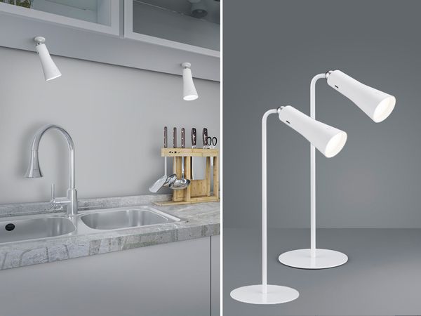 2er SET 3 in 1 LED Akku Tischleuchten mit Klemm- & Klebestation, Weiß H: 36cm