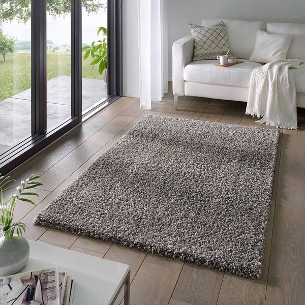 TaraCarpet Langflor-Teppich Venezia Shaggy, rund, Höhe: 35 mm, Hochflor Shaggy Uni Anthrazit Wohnzimmer Schlafzimmer 080x080 cm