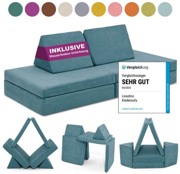 Linodino Kindersofa Spielsofa I aus Schaumstoff Bausteine I Spielcouch für Kinder, Wasserfeste Unterbezüge, Waschbare Chenille Bezüge 30°