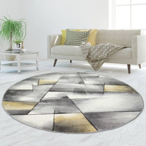 TeppichHome24 Teppich Teppich Kurzflor in pastell gelb grau, rechteckig