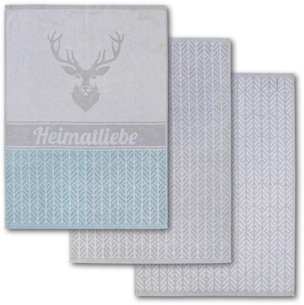 Dyckhoff Geschirrtuch Heimat, mit 3 verschiedenen Motiven, Heimatliebe, (Set, 3-tlg), aus 100% Baumwolle, Maße je Tuch ca. 50x70 cm, mit Hirschmotiv