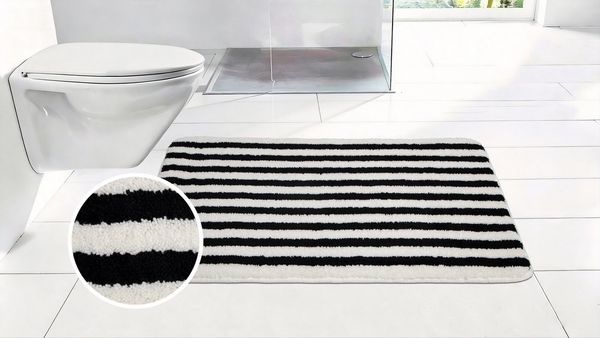 OTTO home Badematte Streifen, Badvorleger, Badezimmer Teppich, Höhe 12 mm, rutschhemmend beschichtet, schnell trocknend, fußbodenheizungsgeeignet, Polyester, rechteckig, Scandi, modern, gestreift, Badteppich, Badematten