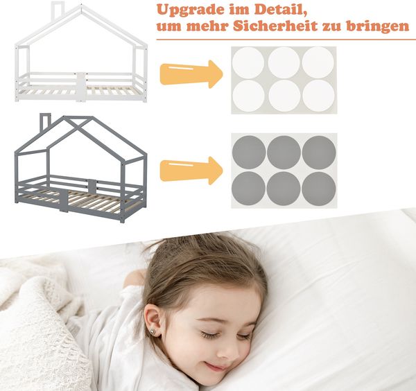 Bett Hausbett 90x200 cm aus Holzmaterial mit Rausfallschutz, Lattenrost, Schornstein, ohne Matratze, Weiß Bild 9