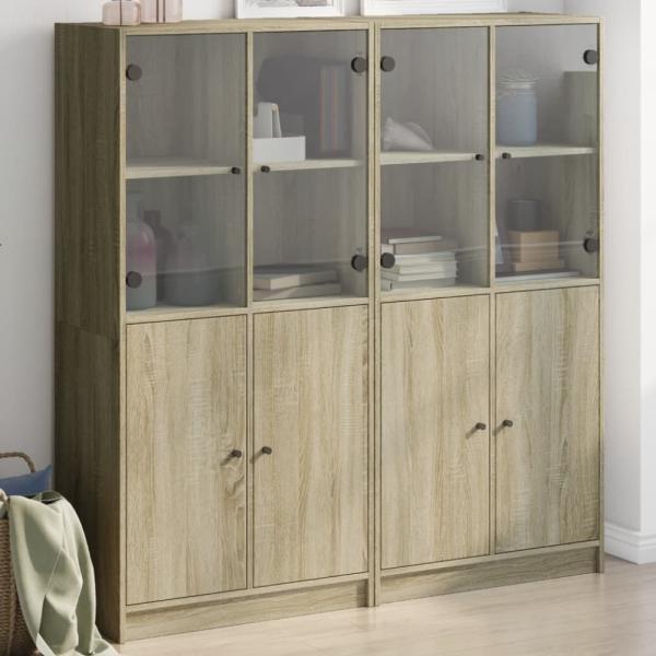 vidaXL Bücherschrank mit Türen Sonoma-Eiche 136x37x142cm Holzwerkstoff 3206526