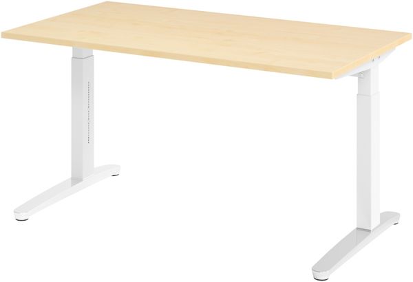bümö manuell höhenverstellbarer Schreibtisch 140x80 in Ahorn, Gestell in weiß/alu - PC Tisch höhenverstellbar & klein, höhenverstellbarer Tisch Büro, kleiner Computertisch verstellbar, X14-3-WC