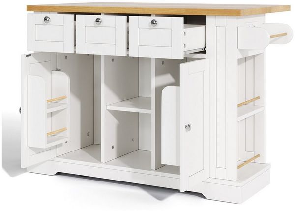 Flieks Küchenwagen Kücheninsel mit Steckdose, erweiterbare Arbeitsplatte und Rollen, (1 St), Servierwagen Küchenschrank Küchenbuffet mit Schubladen undTürablagen Bild 4