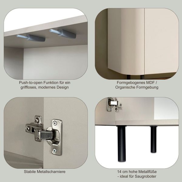 OTTO home Lowboard Lido, 181 cm breit, 3 Türen, TV-Schrank, TV-Kommode, Medienboard, Formgebogenes MDF, Stirnseiten mit Rundung, Push-to-open, Metallfüße Bild 3