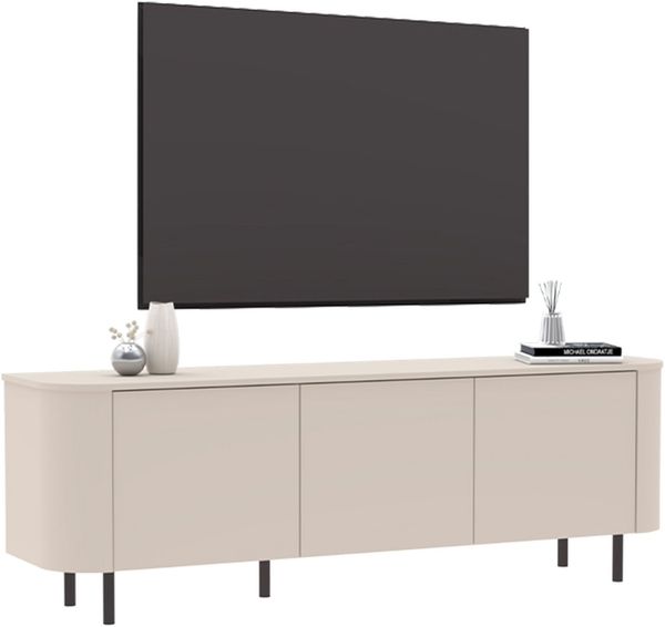OTTO home Lowboard Lido, 181 cm breit, 3 Türen, TV-Schrank, TV-Kommode, Medienboard, Formgebogenes MDF, Stirnseiten mit Rundung, Push-to-open, Metallfüße