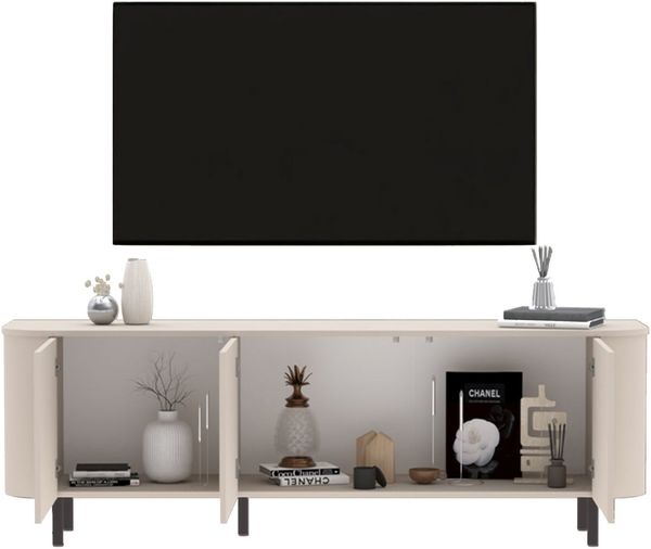 OTTO home Lowboard Lido, 181 cm breit, 3 Türen, TV-Schrank, TV-Kommode, Medienboard, Formgebogenes MDF, Stirnseiten mit Rundung, Push-to-open, Metallfüße Bild 4