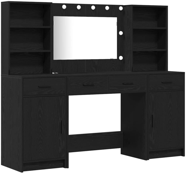 vidaXL Schminktisch Set 3 pcs Schwarz Eichen-Optik Holzwerkstoff 3334282