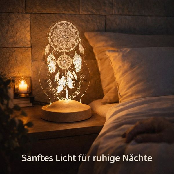 Geschenkelampe LED Nachttischlampe Traumfänger Dreamcatcher 3D UV Druck Nachtlicht, Leuchte 7 Farben fest integriert, Geburtstagsgeschenk für Freunde, Mädchen, Jungen