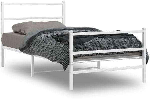 vidaXL Bettgestell mit Kopf- und Fußteil Metall Weiß 107x203 cm 355428