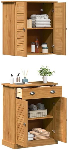 vidaXL Badezimmermöbel-Set mit Regal VIGO 2 pcs Braun und Honigbraun 3328541 Bild 3