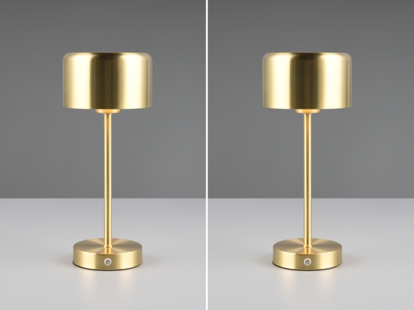 2er SET Akku Tischleuchten, per USB aufladbar, dimmbar, Messing matt, Höhe 30cm