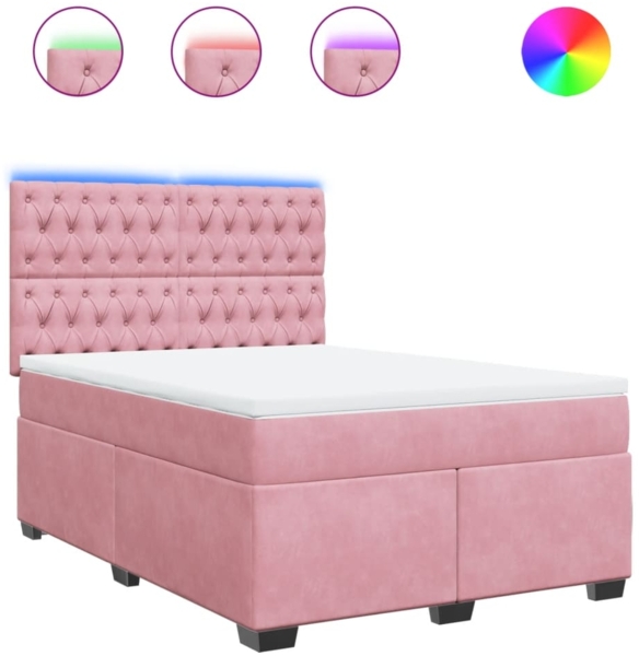 vidaXL Boxspringbett mit Matratze Rosa 140x200 cm Samt 3293241